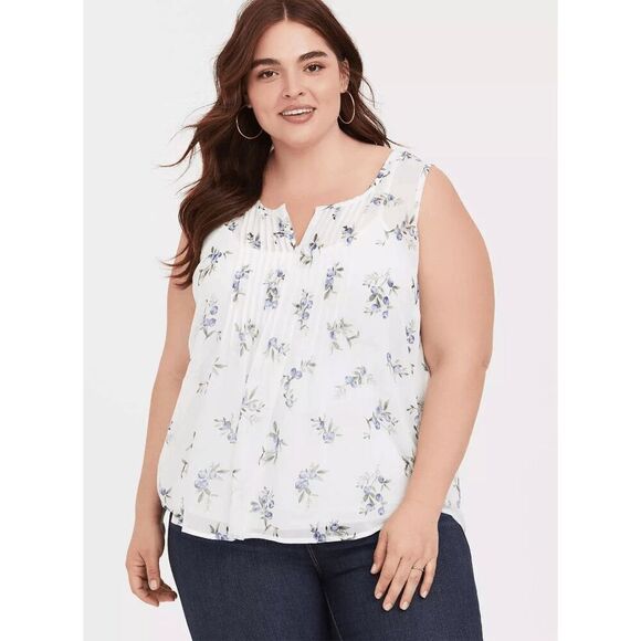 Torrid Blueberry White Crinkle Chiffon Sheer Pintuck Tank 00 M/L NWT - Picture 8 of 10